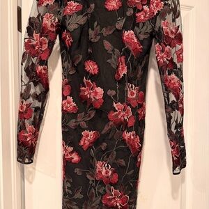 Nasty Gal Black and Red Floral Long Sleeve Dress
